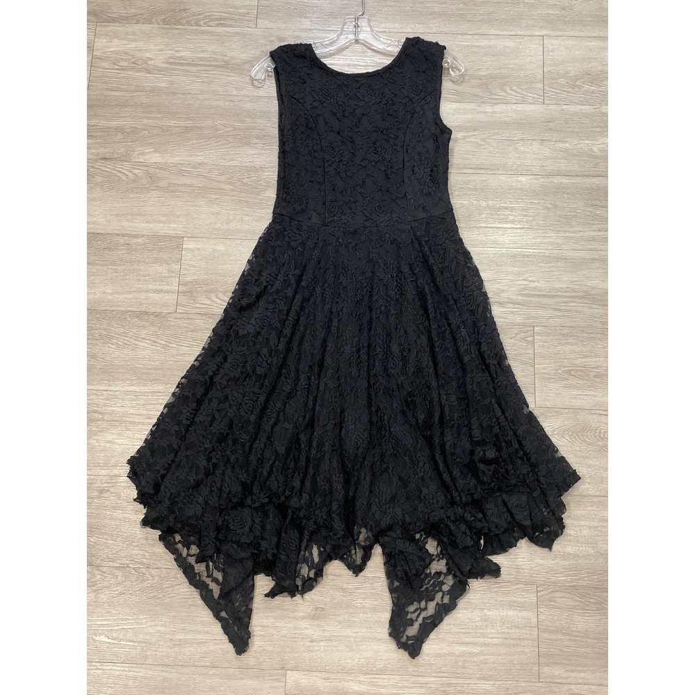 Whimsigoth Dark Feminine Lace Dress Boho Chic Asymmetrical Hem Flowy Small Black